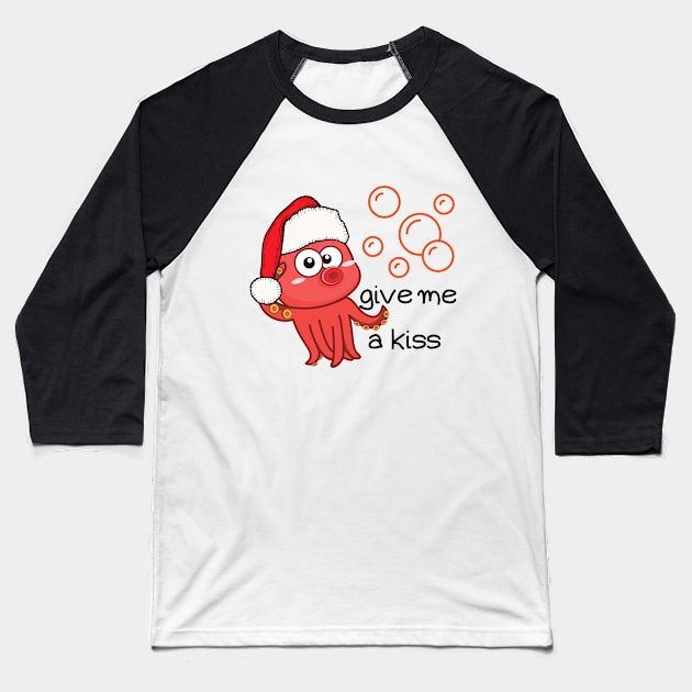 Cute Octopus Santa - Christmas Baseball T-Shirt by O.M design